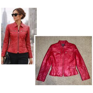 COLEBROOK Red Soft Leather Jacket Womens SMALL Biker Chic Classic Elegant Preppy